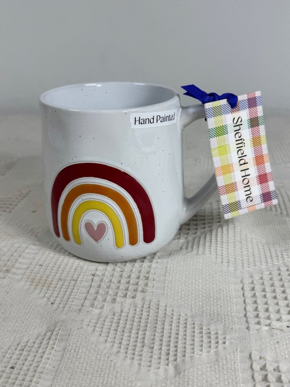 Sheffield Home Hand-Painted Ceramic Rainbow Mug w Heart Design DW & MW Safe NEW